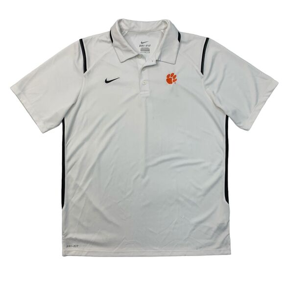 Nike Polo Shirt Mens L Large White Dri Fit Team Gameday Training Clemson Tigers - Picture 1 of 13